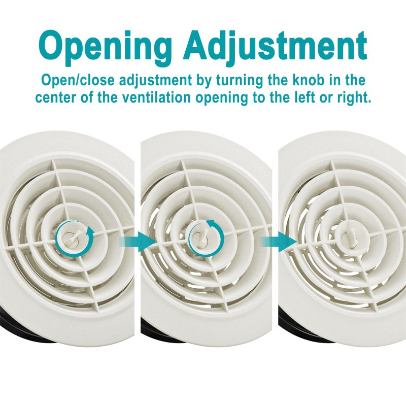 HG POWER 6 Inch Soffit Ventï¼ŒRound Air Vent Cover with Louver, ABS Adjustable Ceiling Vent Covers for Living Room, Bathroom, Kitchen, Greenhouse, Ventilation System, White - Opening Size 5.75" - Image 3